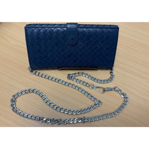 Auth BOTTEGA VENETA | Intrecciato Leather Long Flap Blue Chain Wallet | Handbag - Picture 2 of 9